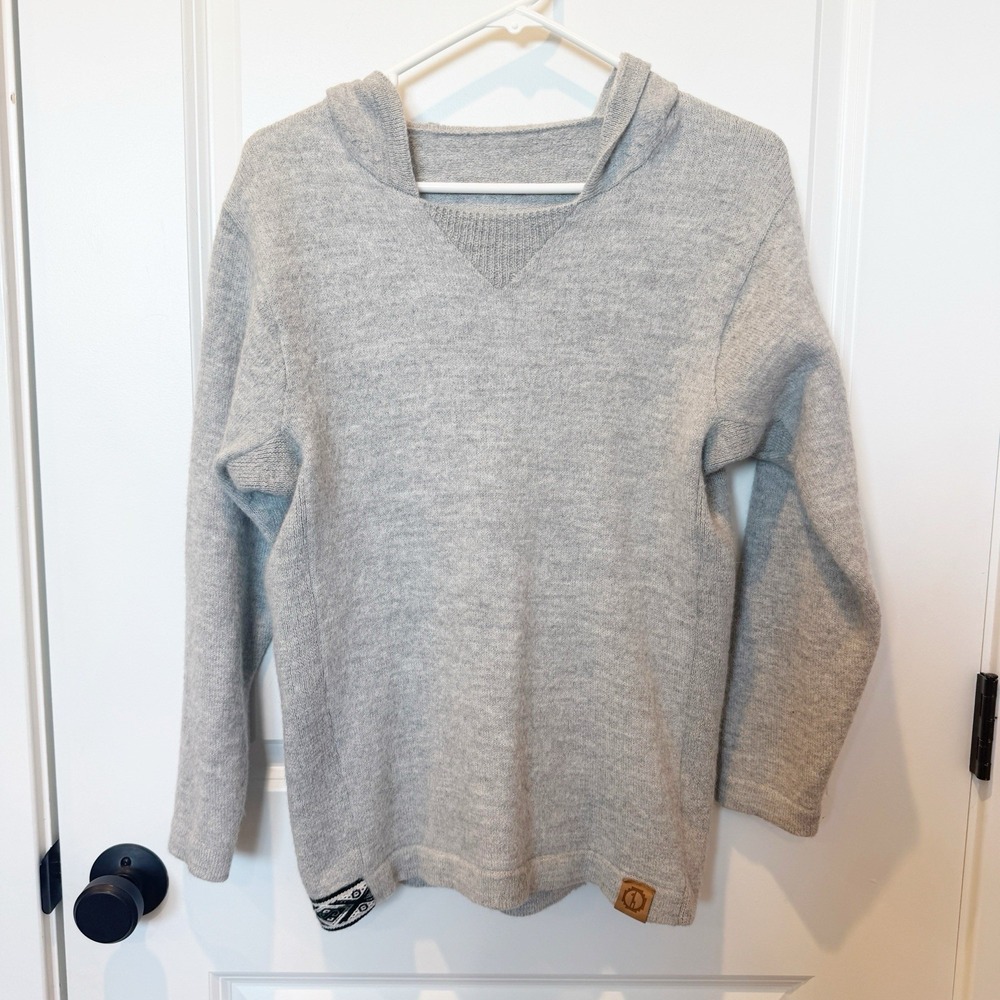 Paka The Hoodie Alpaca Wool Blend Sweater Womens Medium Gray Soft Handmade Peru